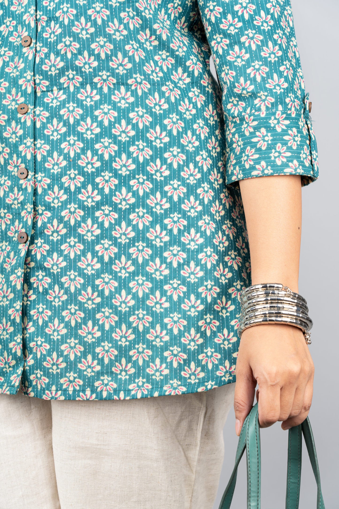 Floral Kantha Print A-line Short Kurta