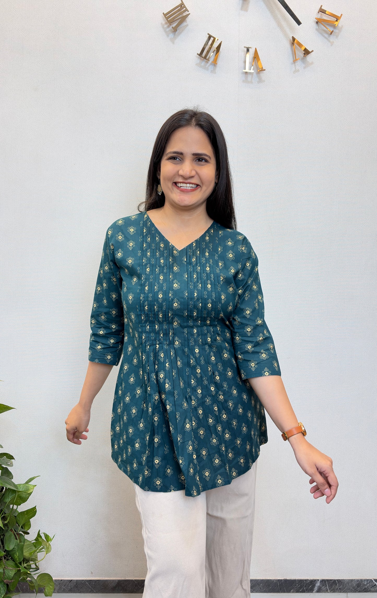 Gold Motifs Printed Pintex Short Kurta