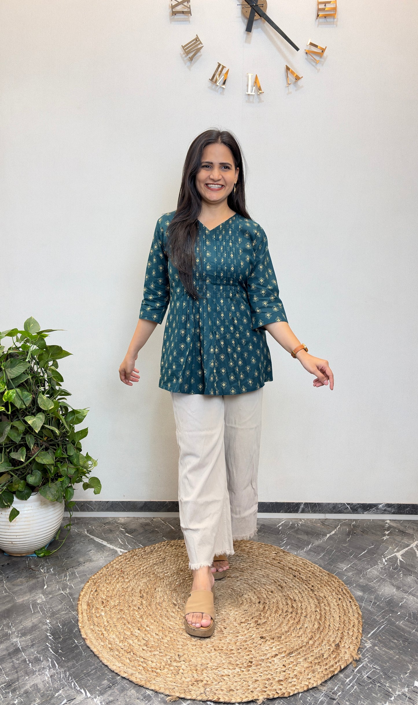 Gold Motifs Printed Pintex Short Kurta