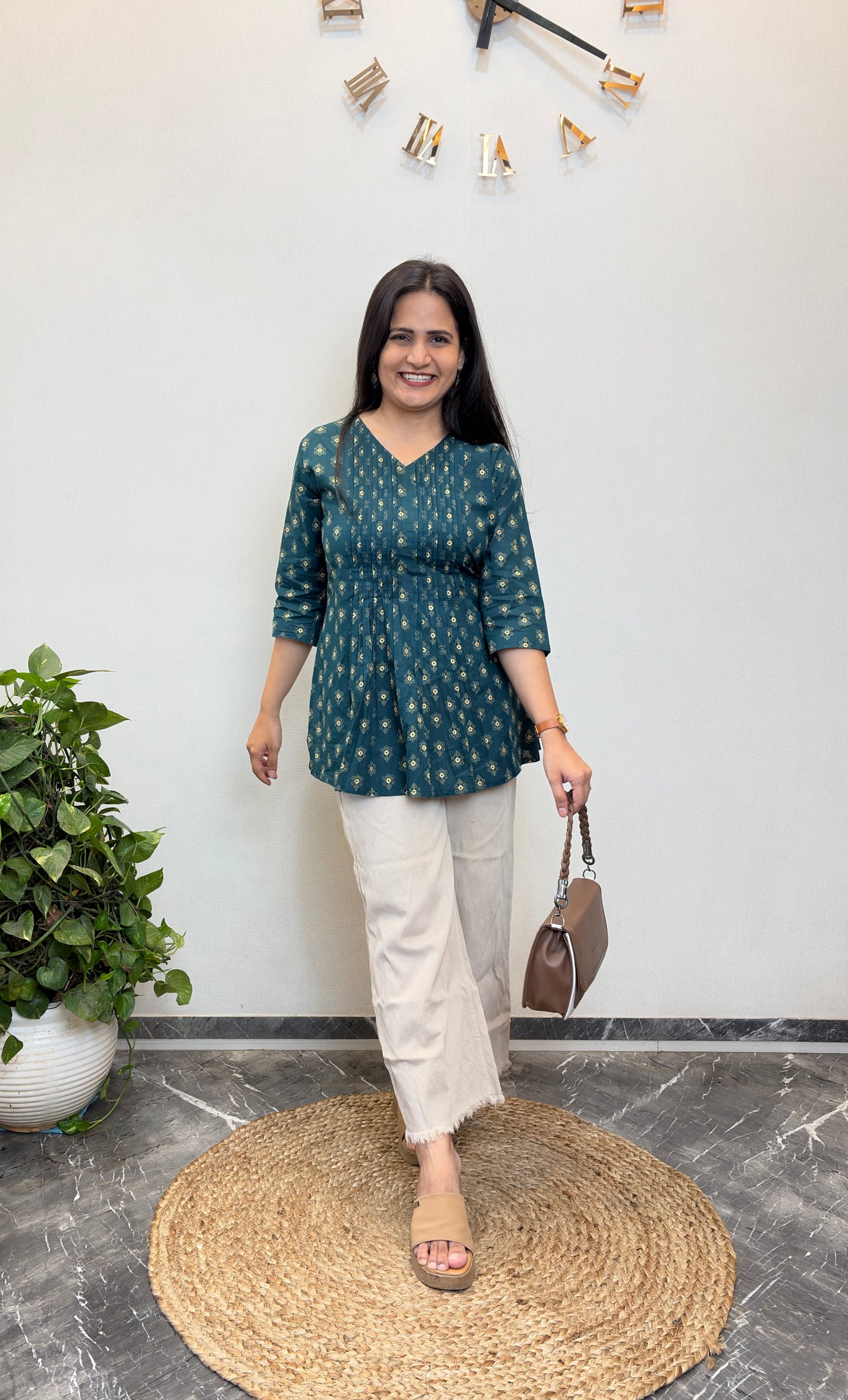 Gold Motifs Printed Pintex Short Kurta
