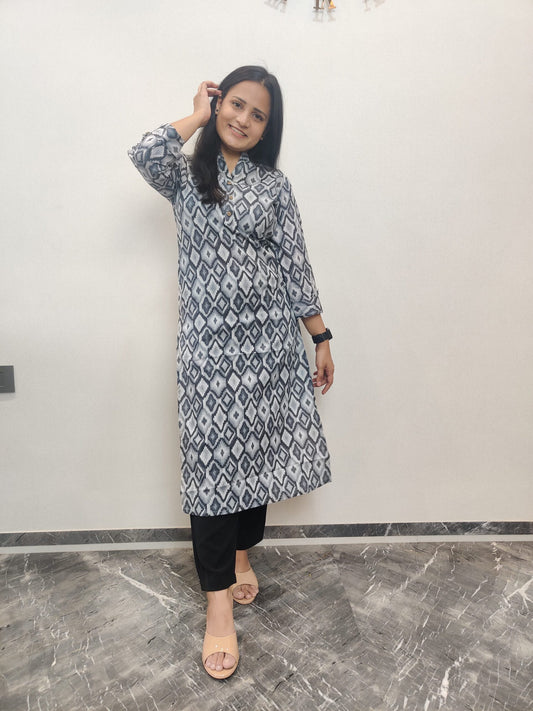 Grey and black diamond printed long kurta