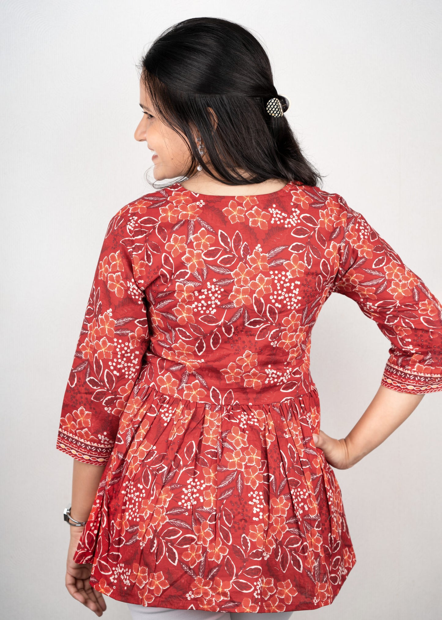 Hibiscus Red Floral Peplum Top