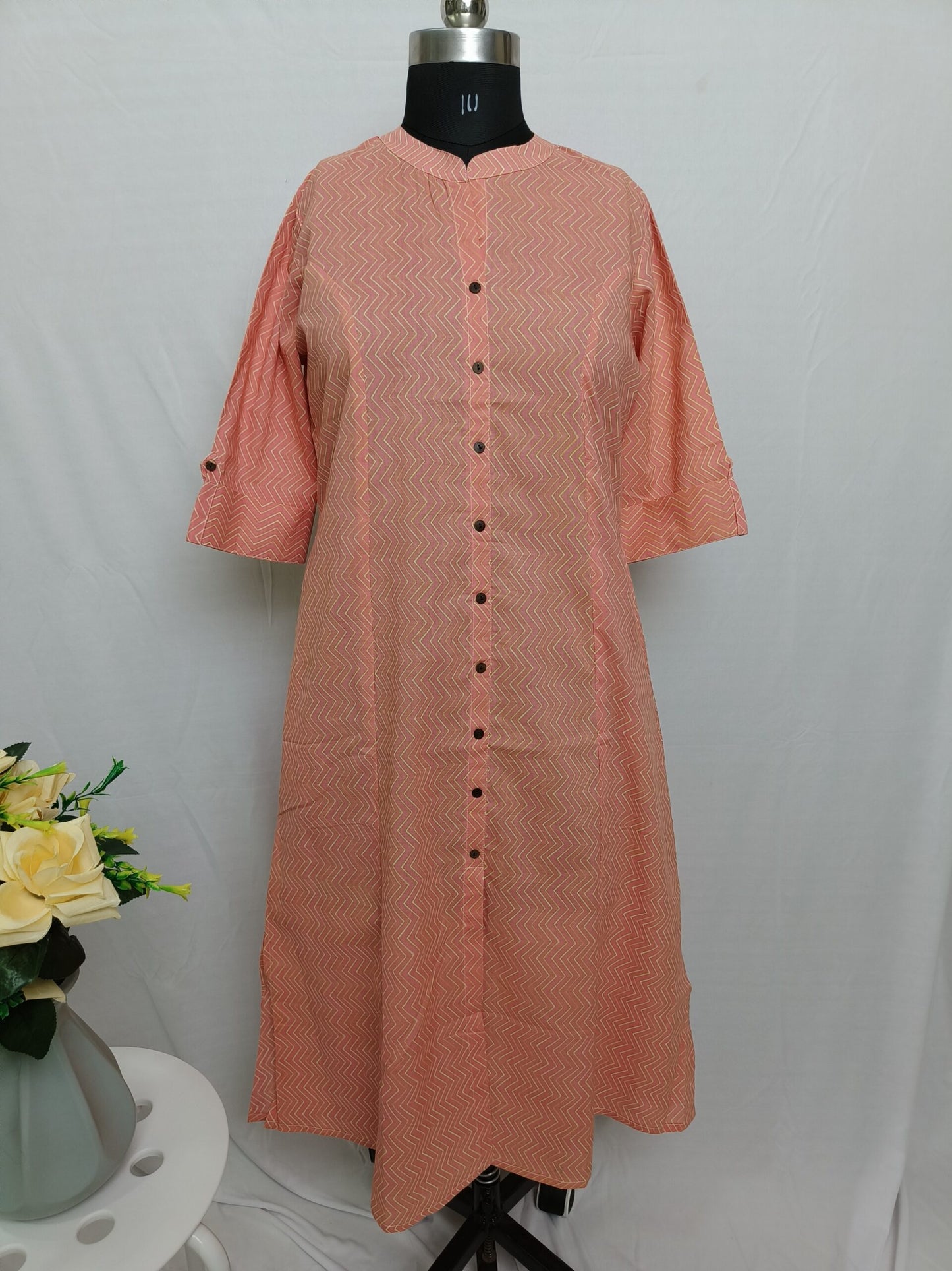 Orange zigzag print A-line kurta