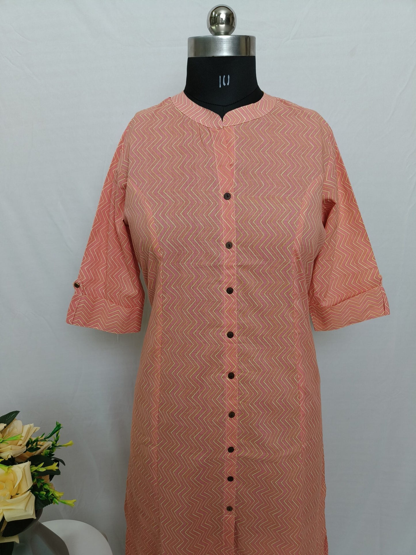 Orange zigzag print A-line kurta