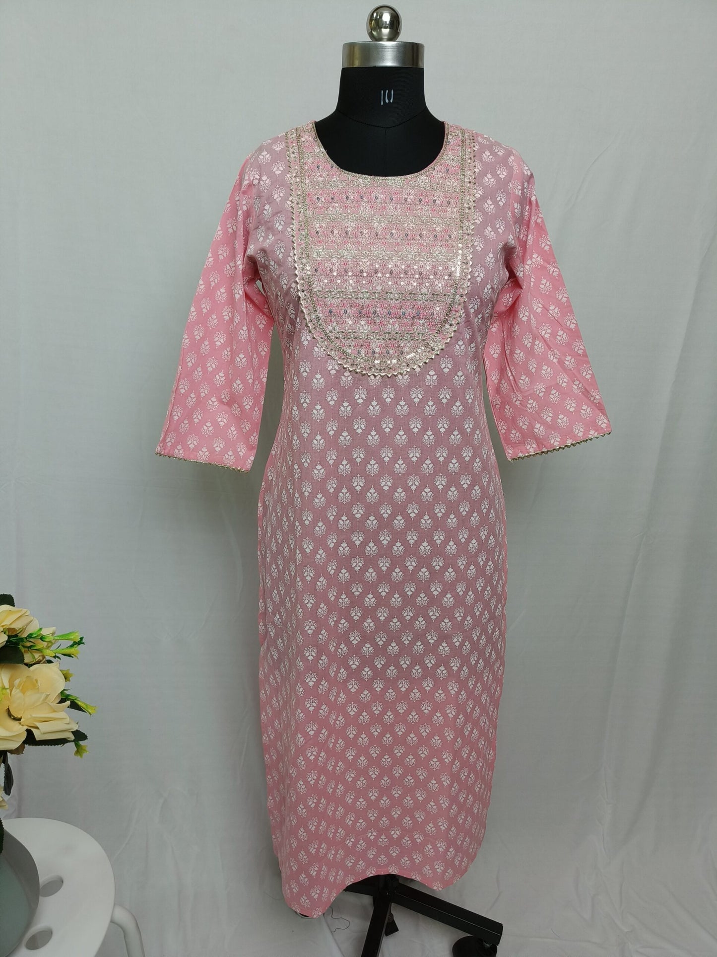 Pink printed long kurta