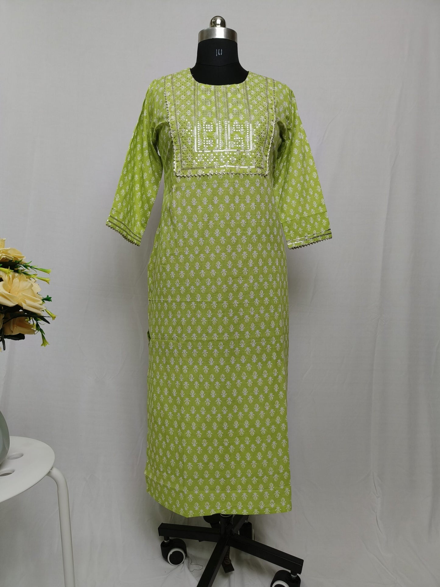 Light green printed long kurta