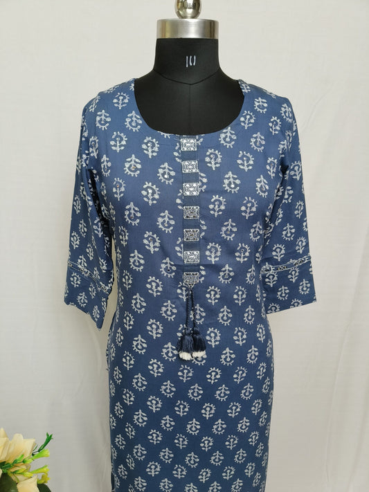 Blue long kurta with tassles