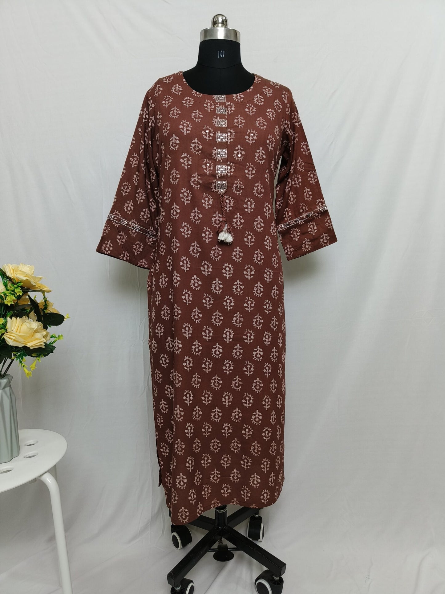 Brown long kurta with tassles