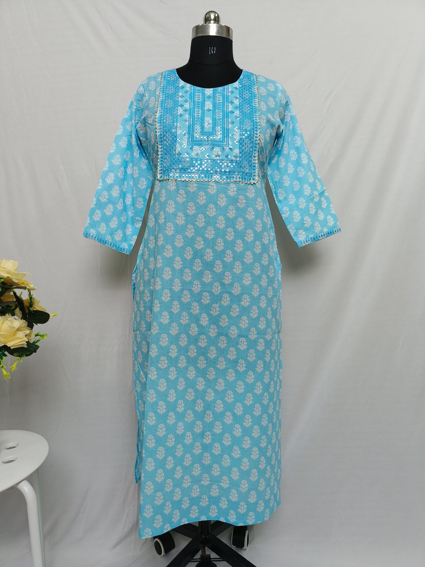 Sky blue printed long kurta