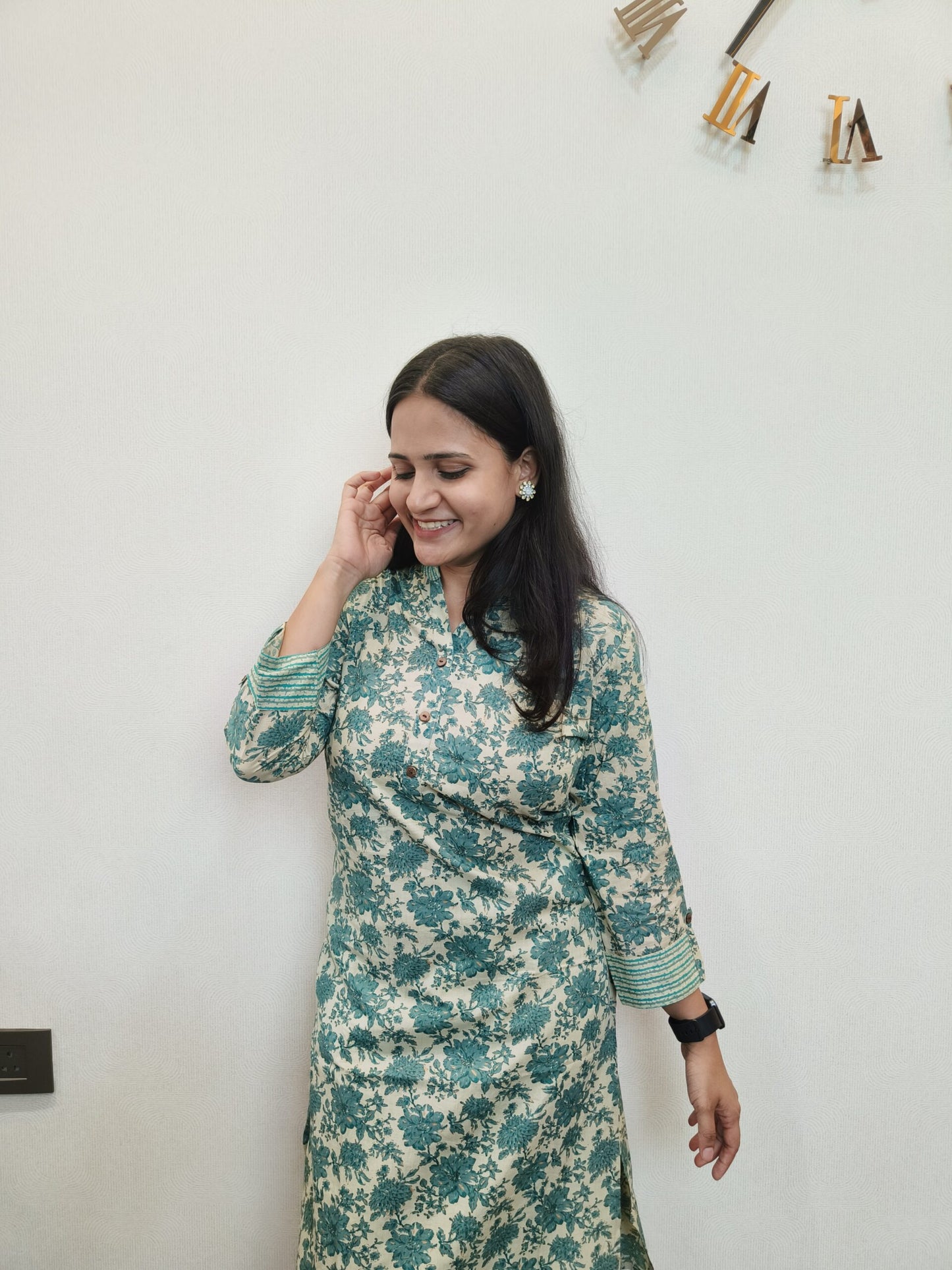 Green floral printed kurta pant set