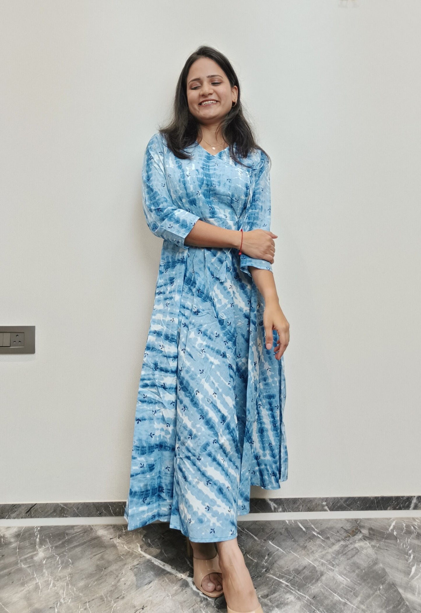 Blue angarkha styled umbrella dress