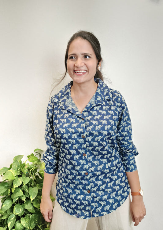 Indigo Ele Print Shirt