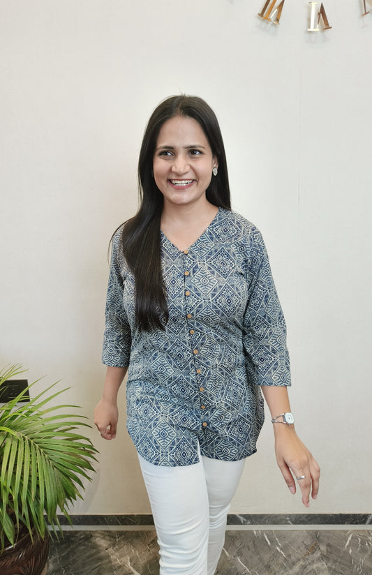 Indigo Geometric Print Shirt