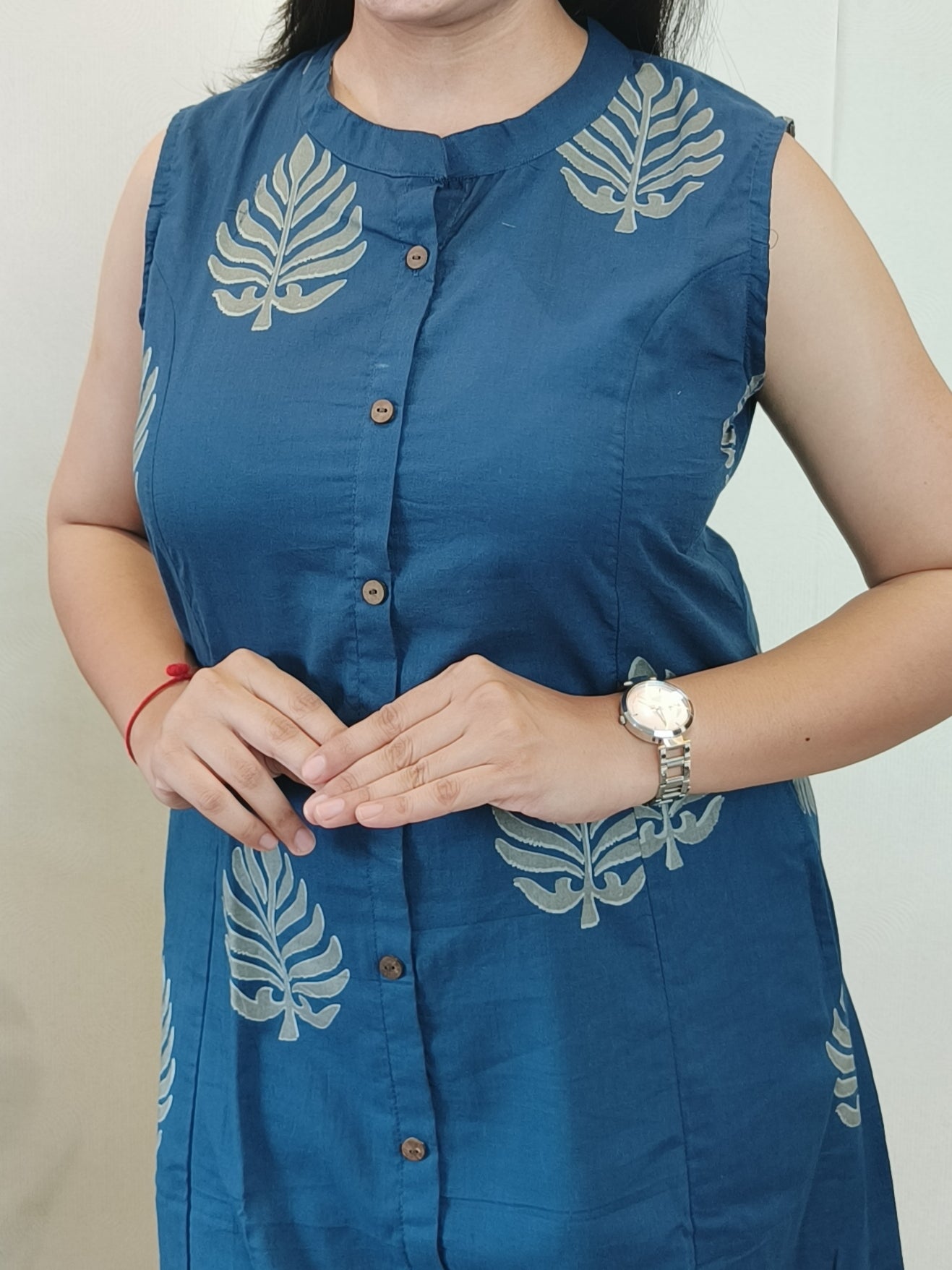Indigo leaf motifs A-line kurta set