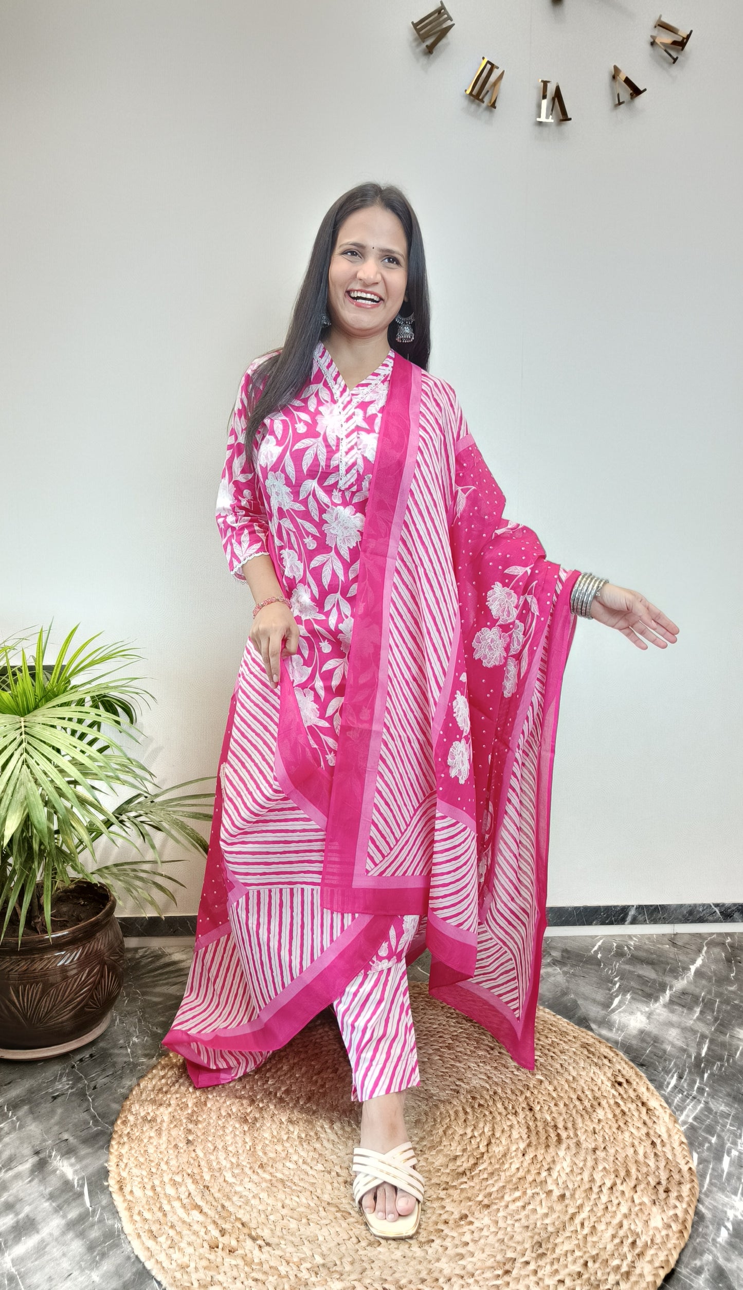 "Jaanki" Pink Floral Cotton Suit Set