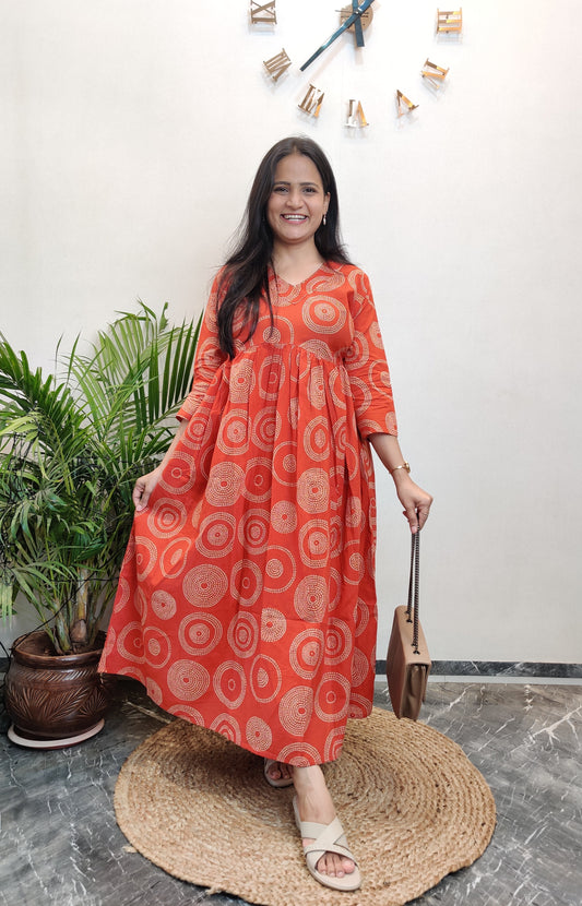 "Kaashvi" Bandhej Pure Cotton Kurta cum Dress