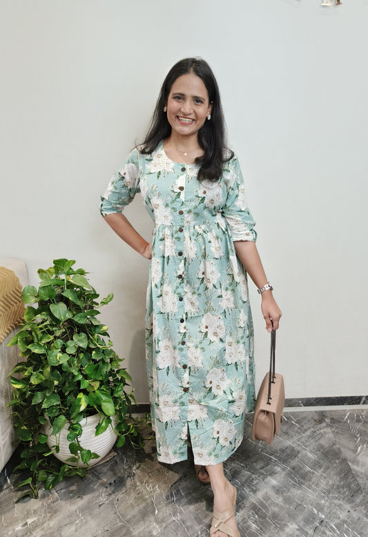 "Kavya" Floral Printed Pure Cotton Dress