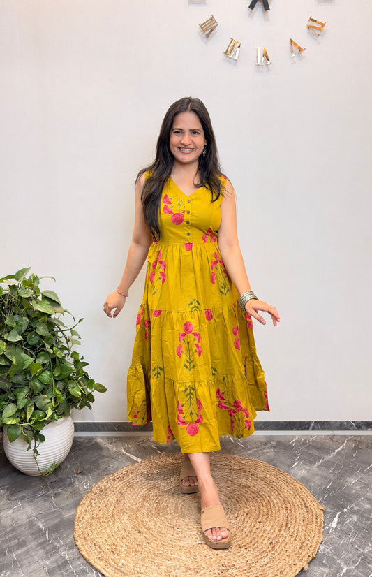 "Khanak" Floral Pure Cotton Summer Dress