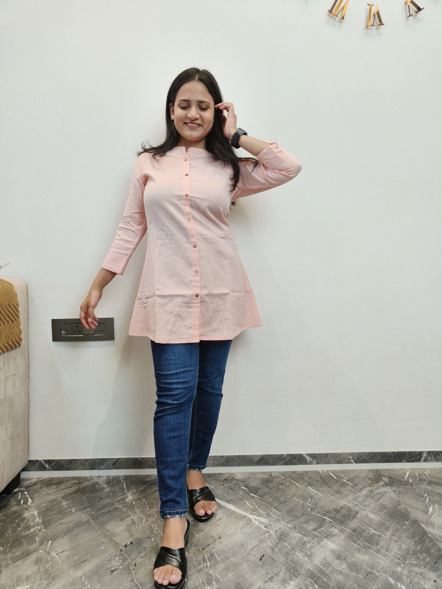 Light peach solid colour short kurta