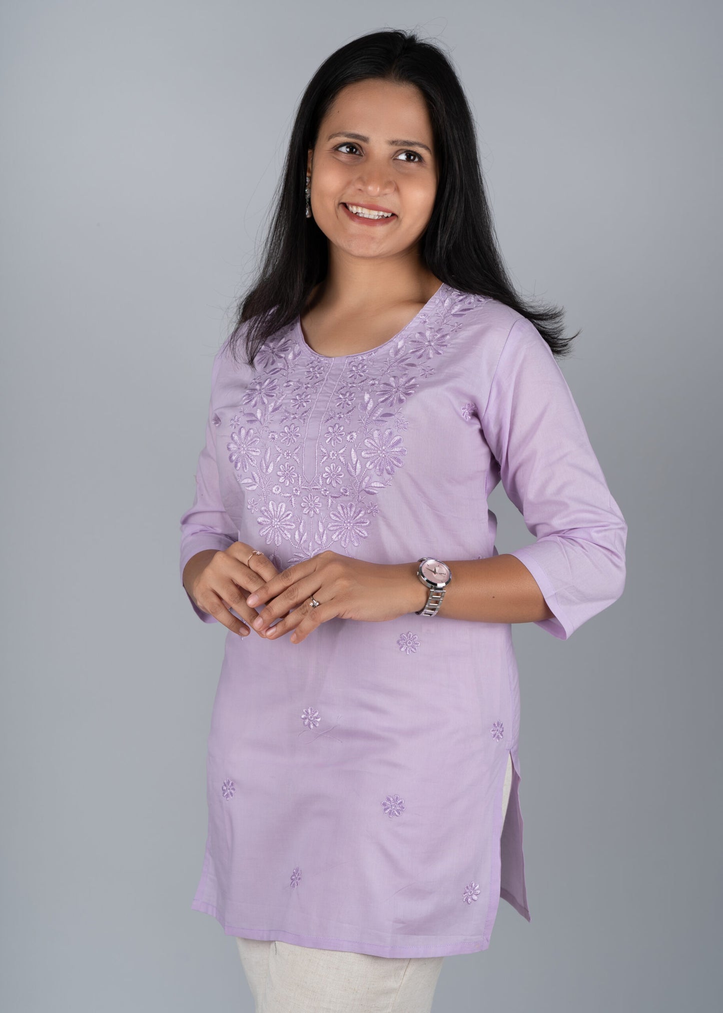 Lavender Mist Chikankari Short Kurta