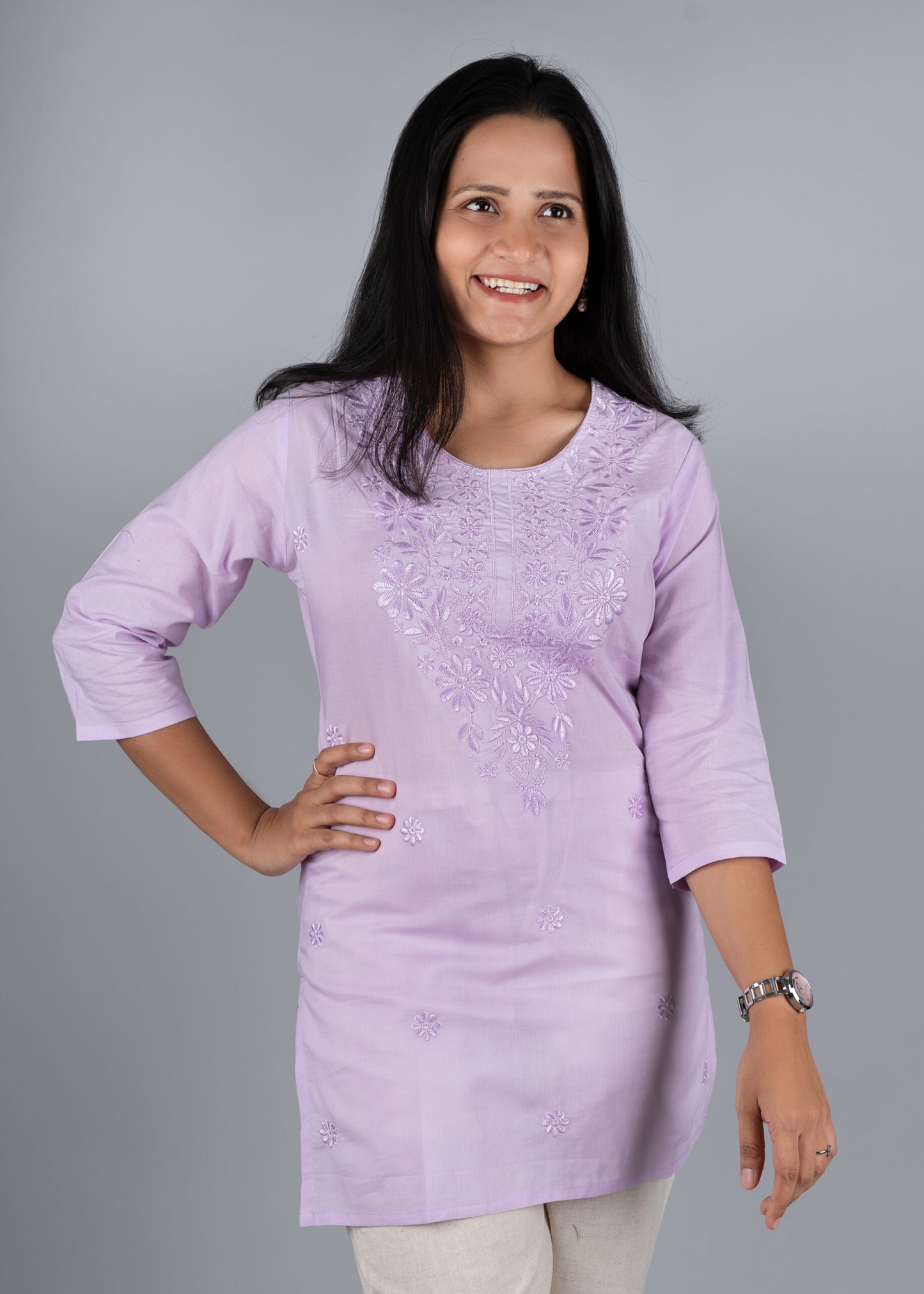 Lavender Mist Chikankari Short Kurta