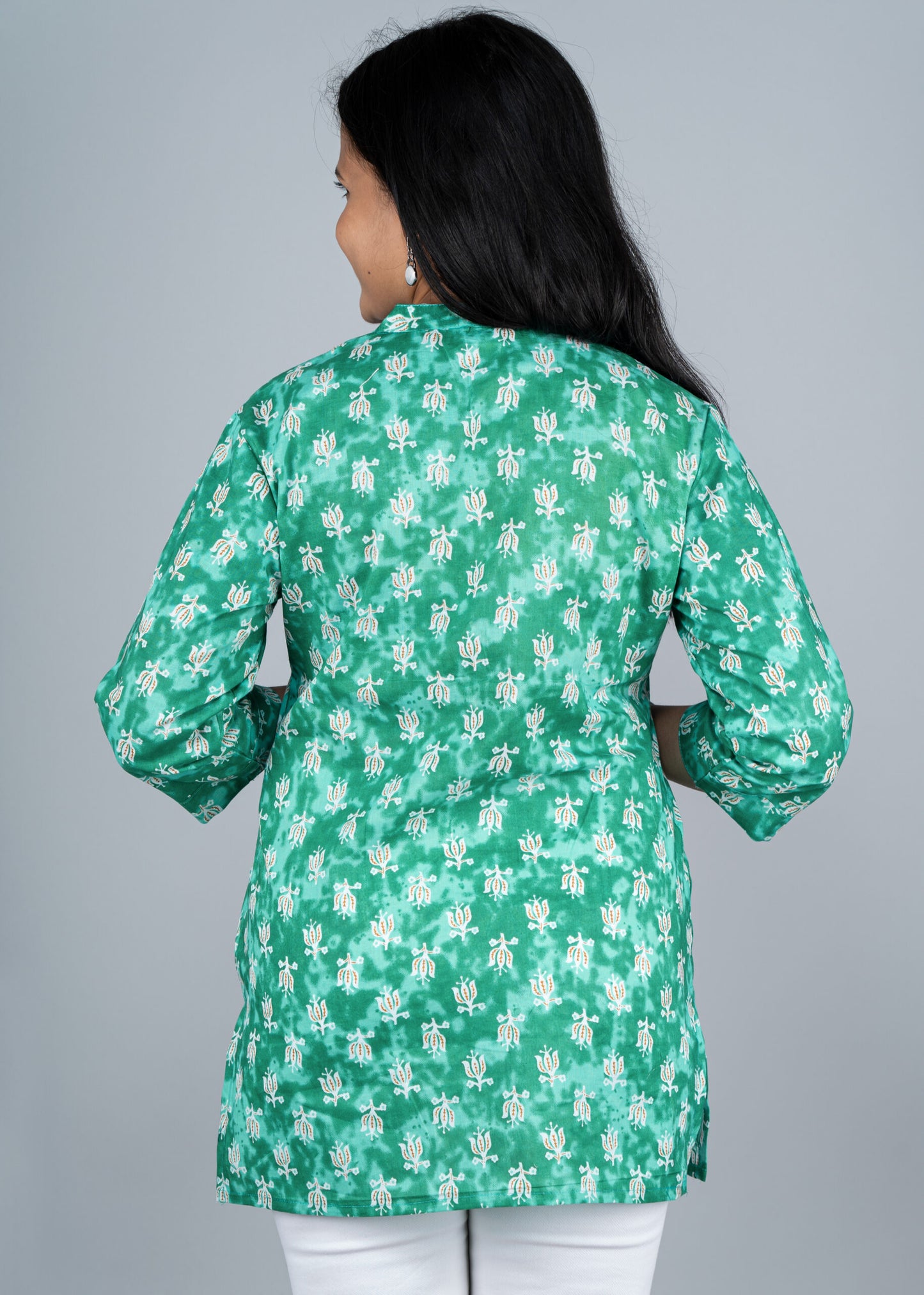 Leaf Green Floral Pintex Short Kurta