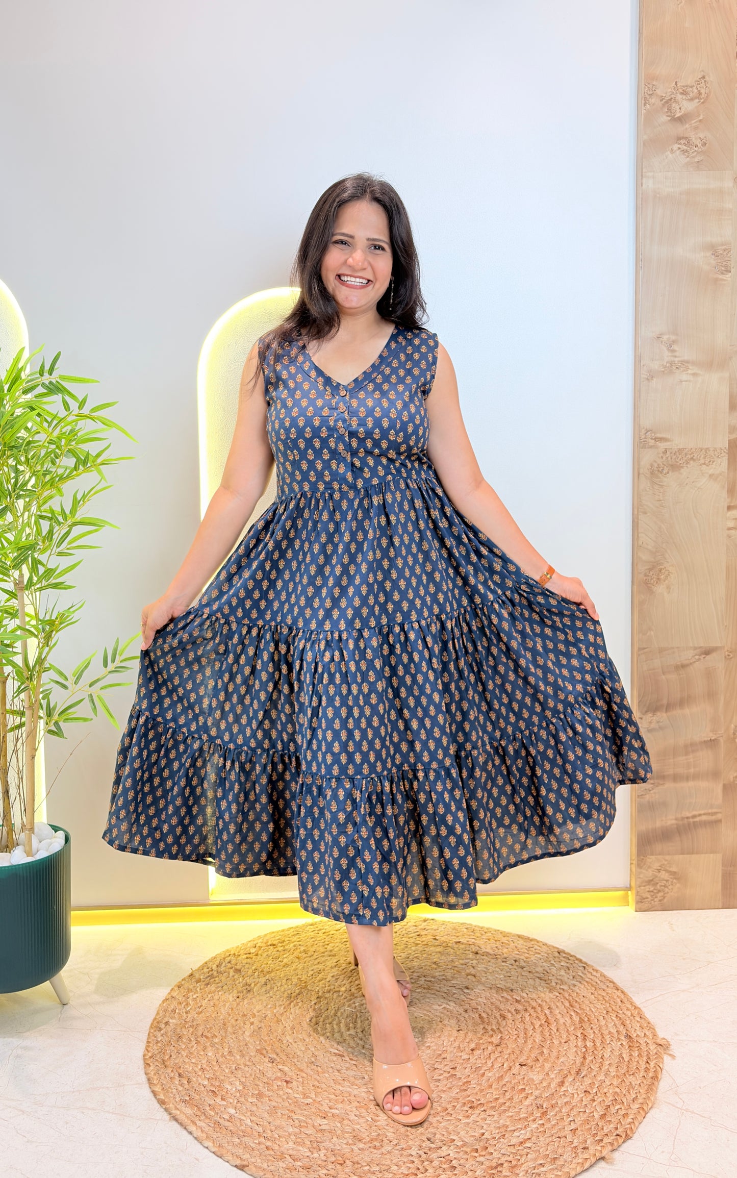 "Leher" Floral Pure Cotton Summer Dress