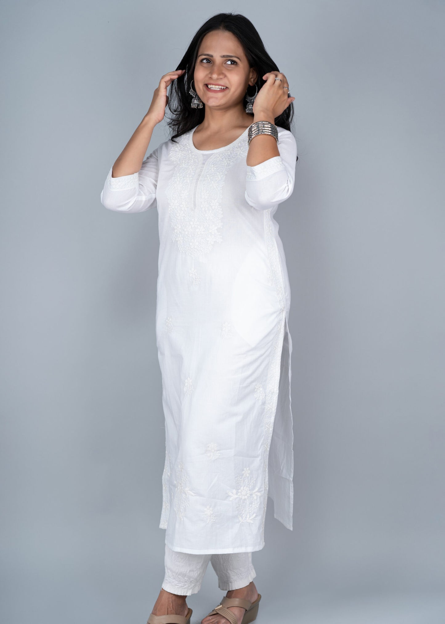 Lily White Chikankari Long Kurta