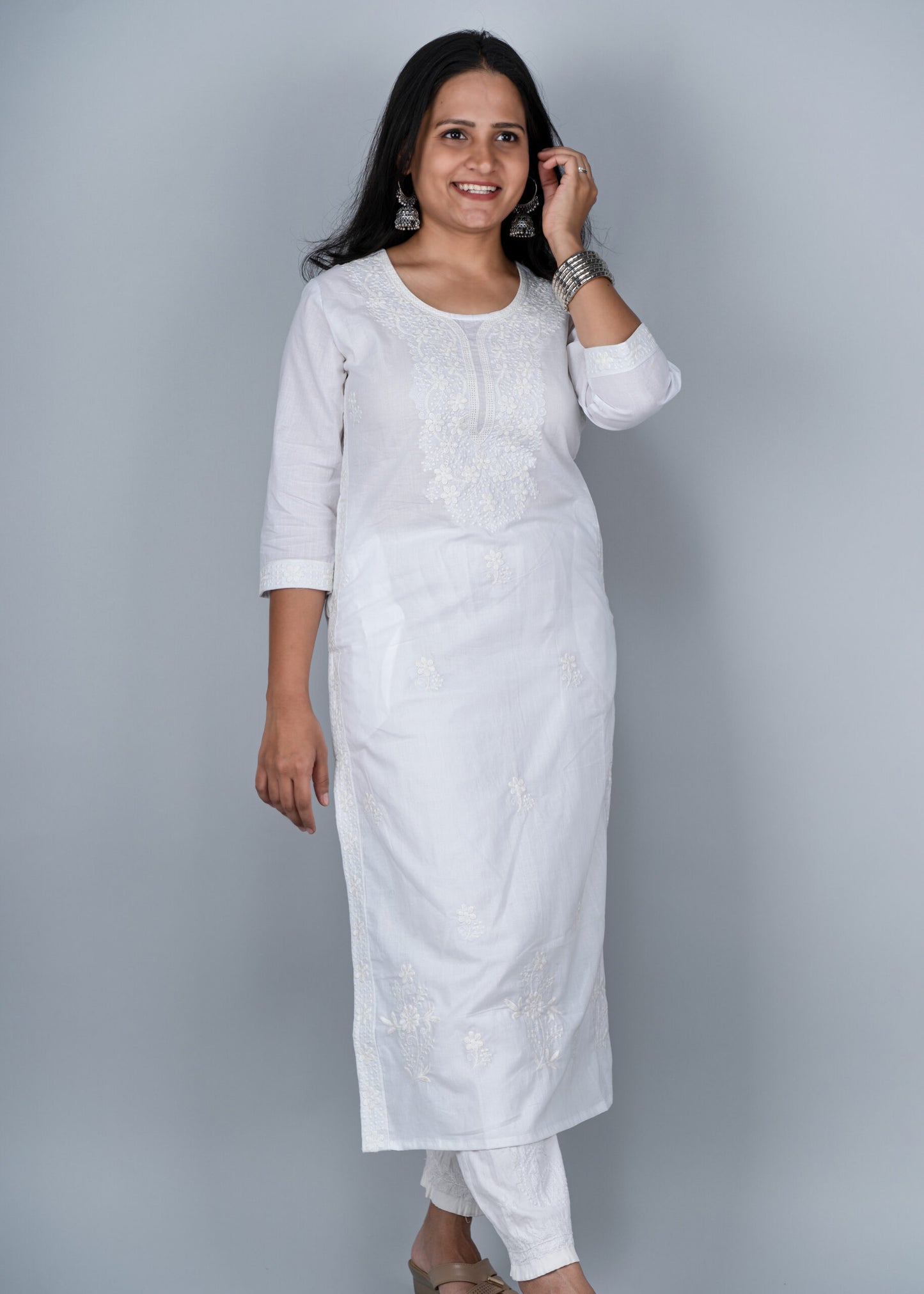 Lily White Chikankari Long Kurta