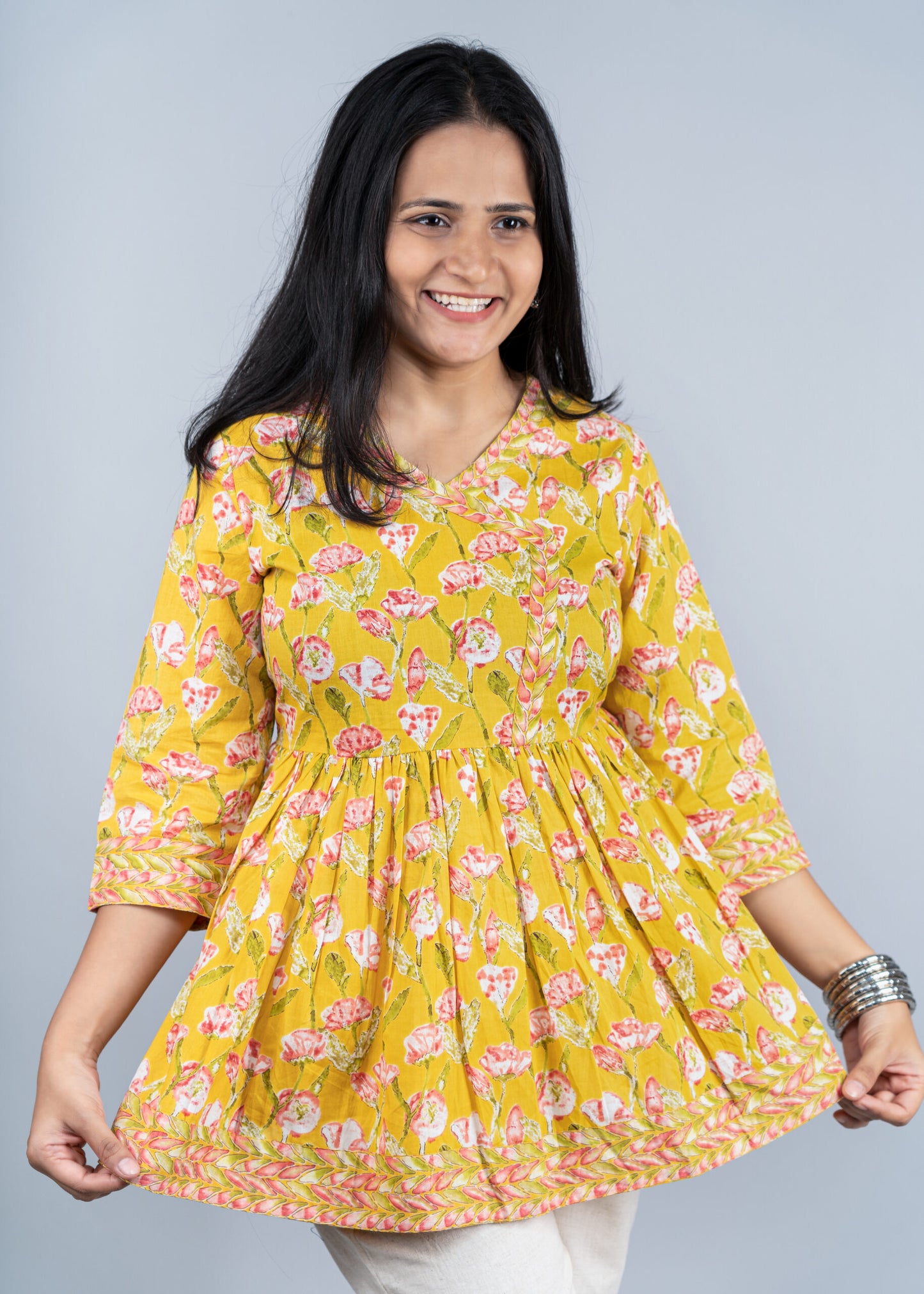 Marigold Yellow floral peplum top