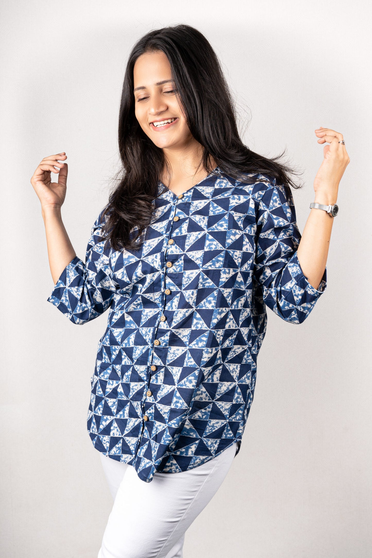 Blue Triangle Print Shirt