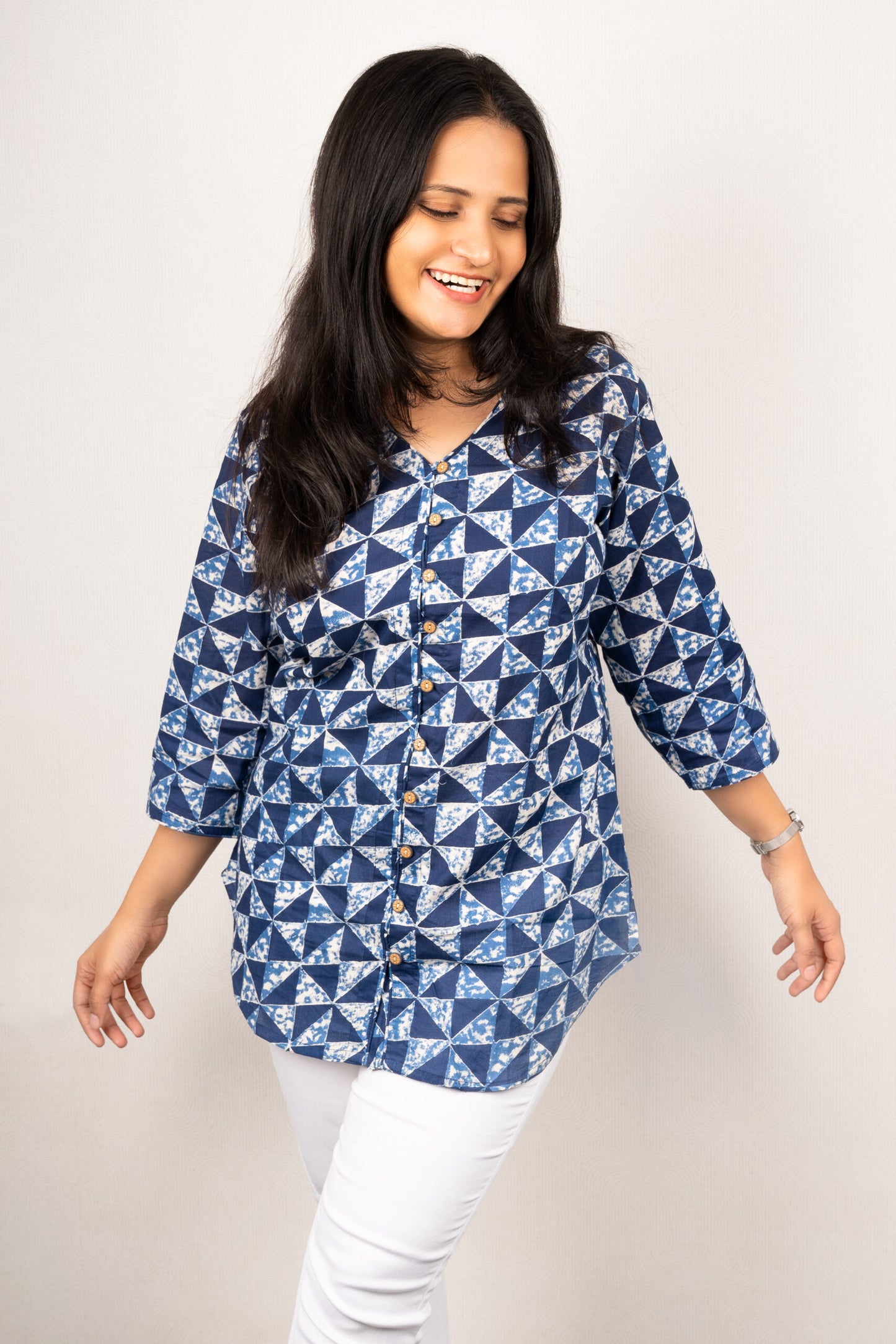 Blue Triangle Print Shirt