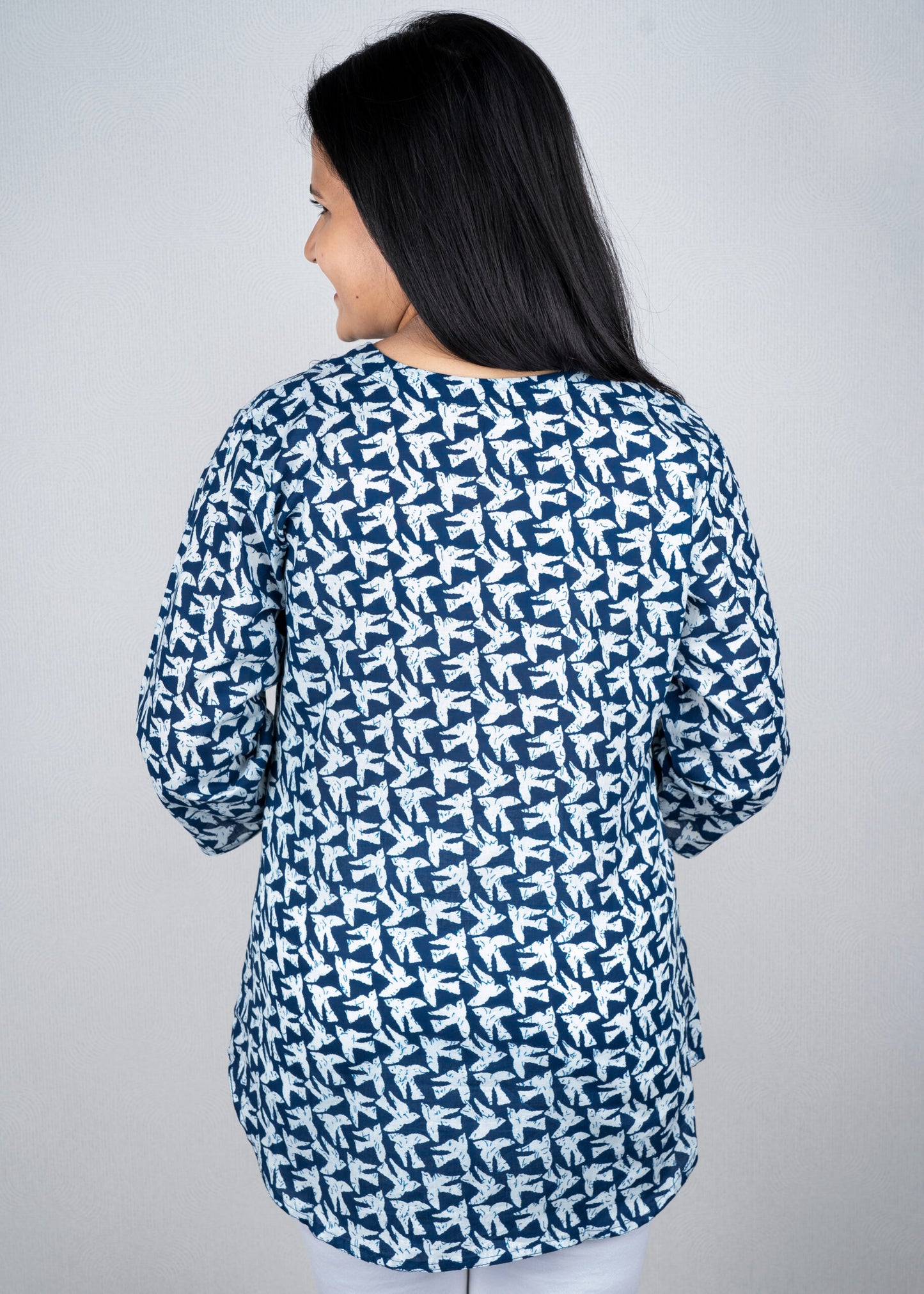 Blue bird print shirt