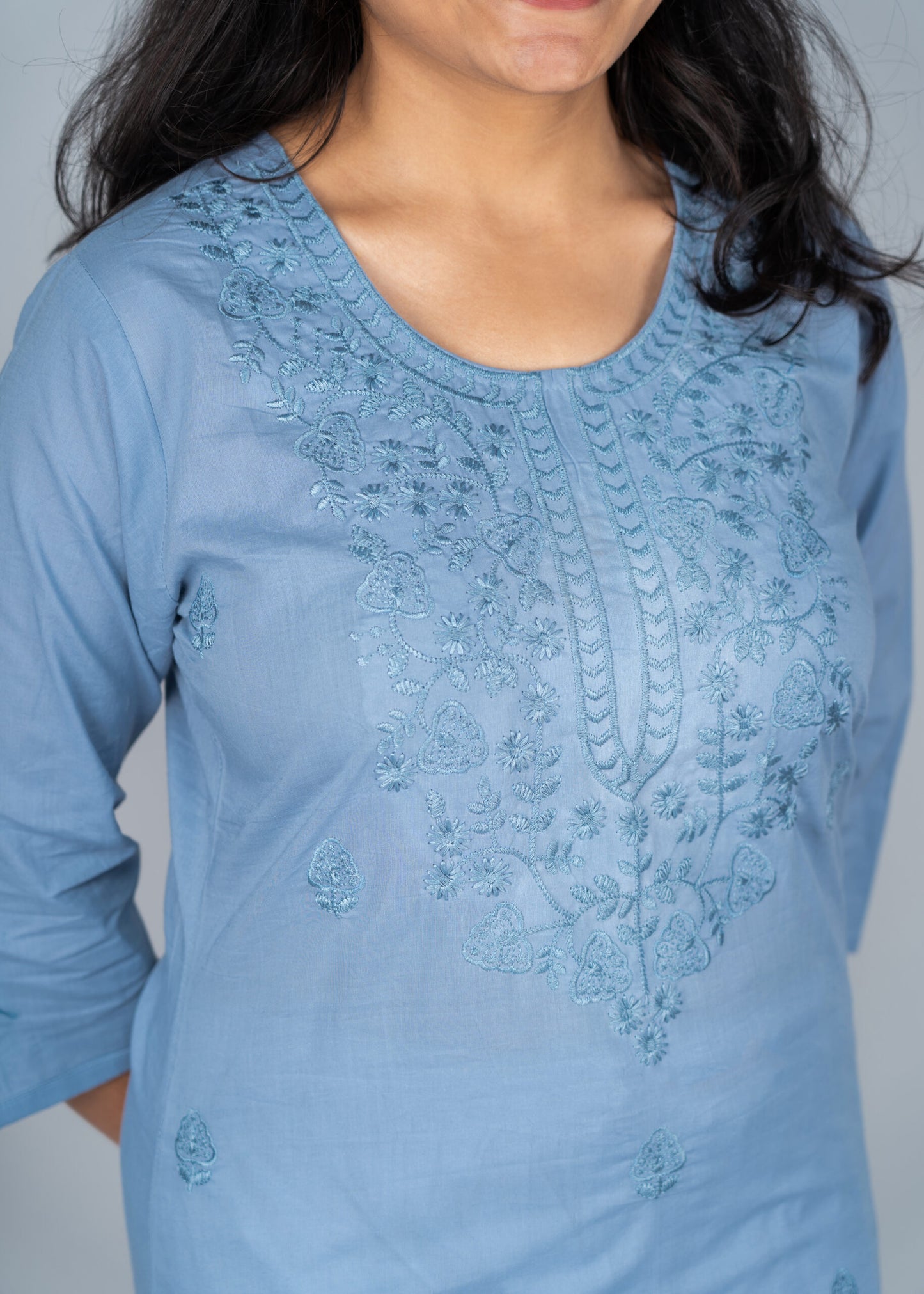 Maya Blue Chikankari Short Kurta