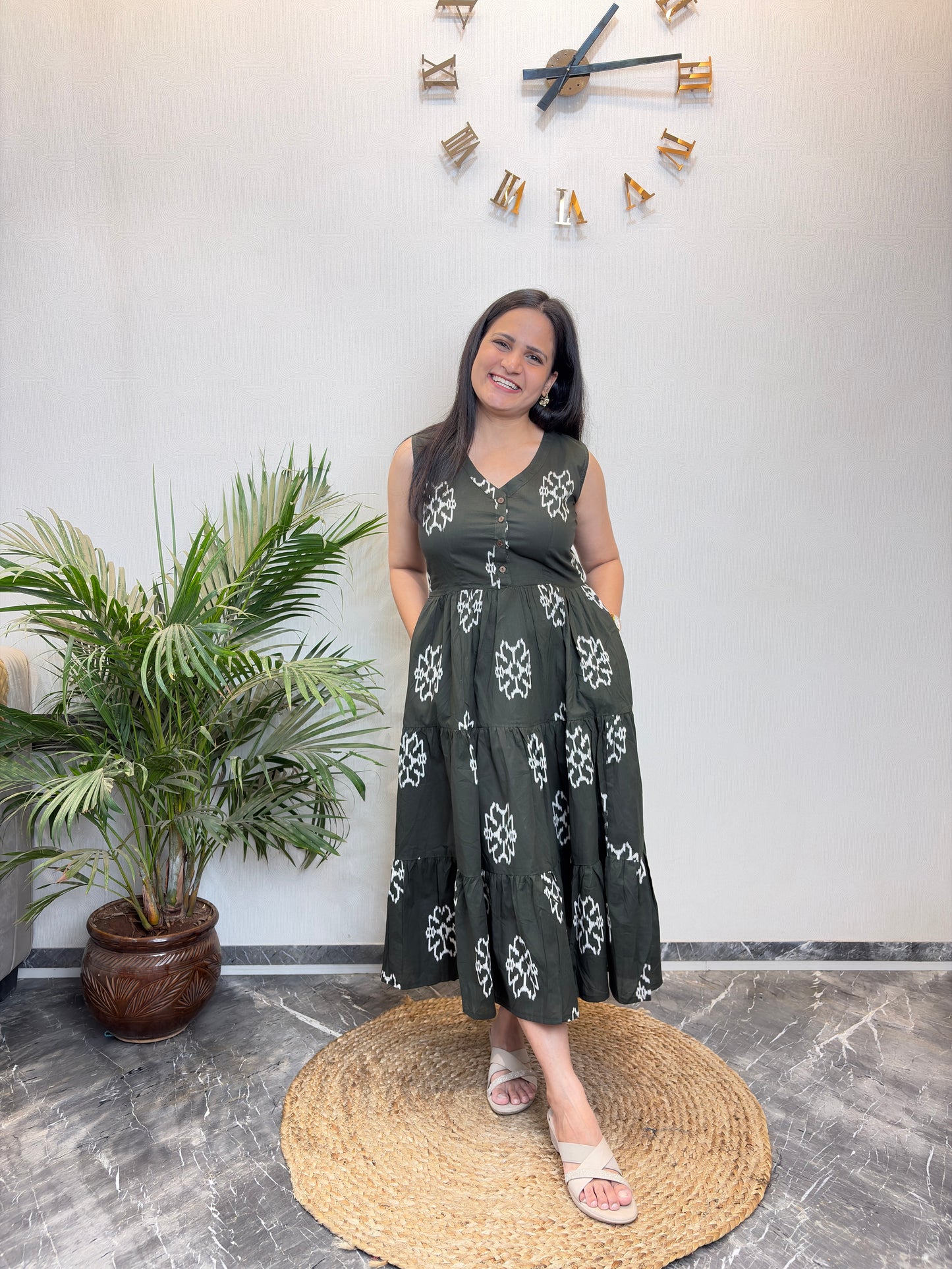 "Mehreen" Mehendi Colour Pure Cotton Summer Dress