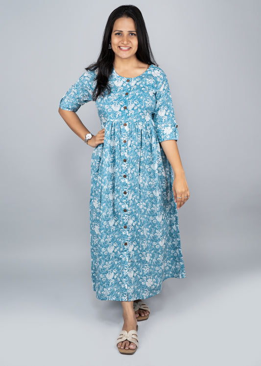 "Mira" Floral Printed Pure Cotton Dress