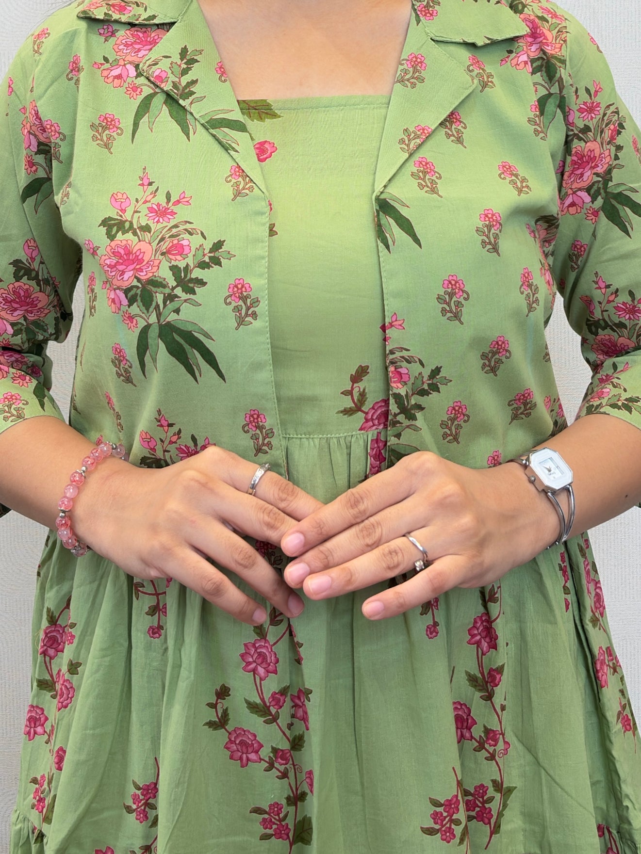 "Mishti" Floral Cotton Dress with Printed Jacket