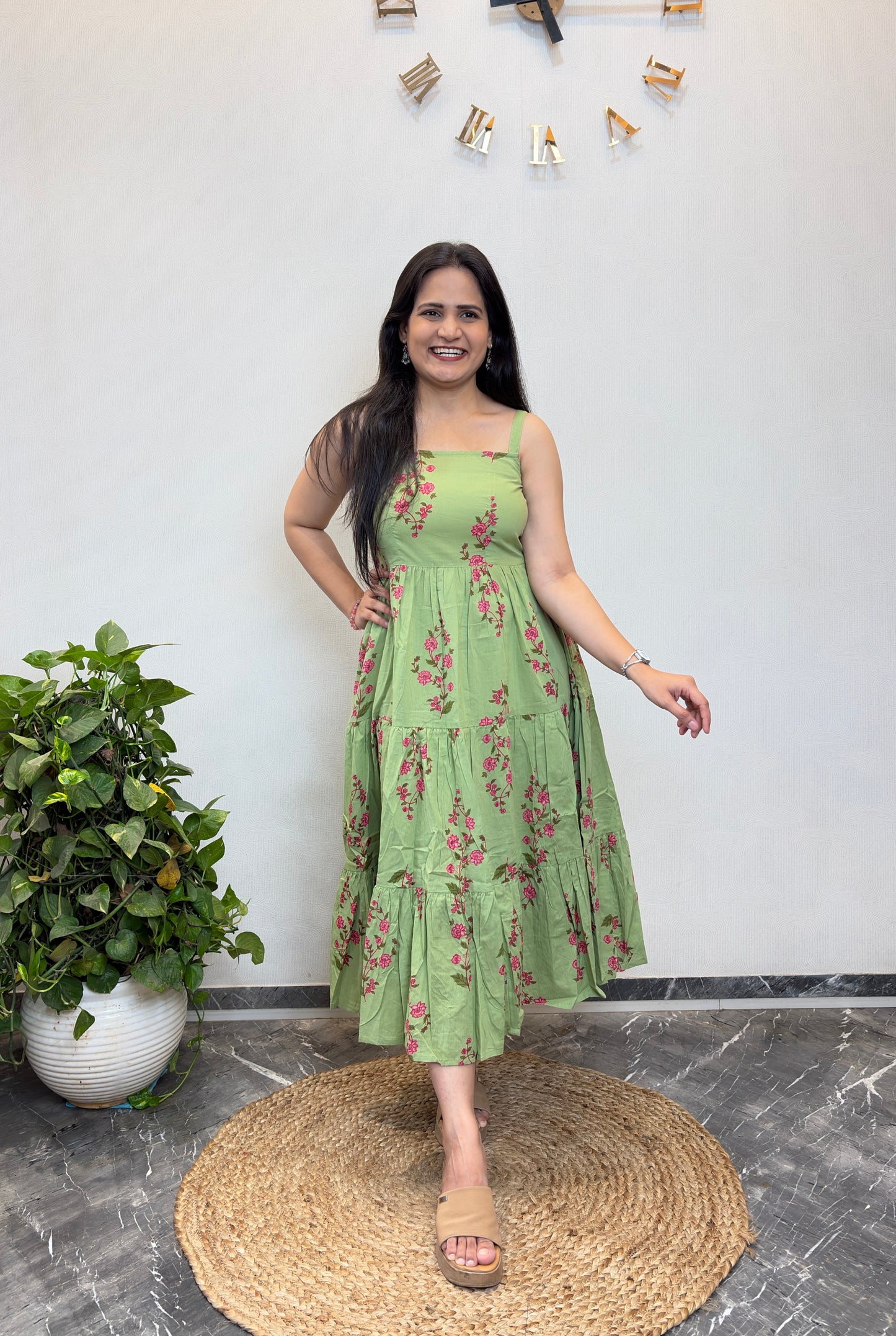 "Mishti" Floral Cotton Dress with Printed Jacket
