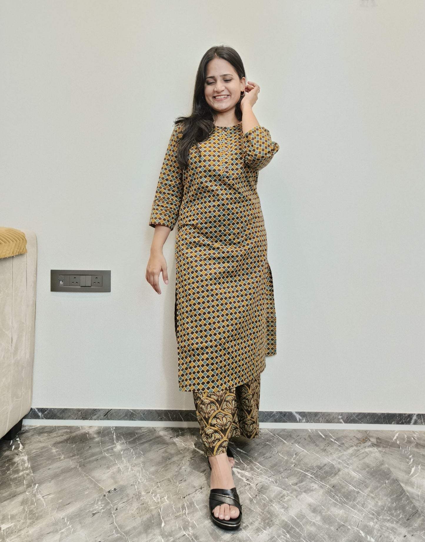 Mustard brown kurta pant set