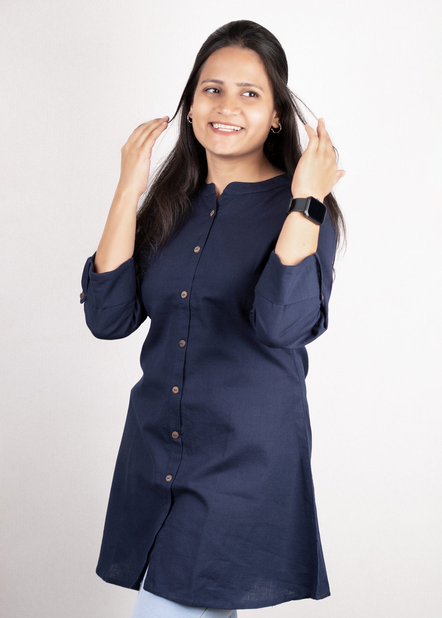 Navy blue solid colour short kurta