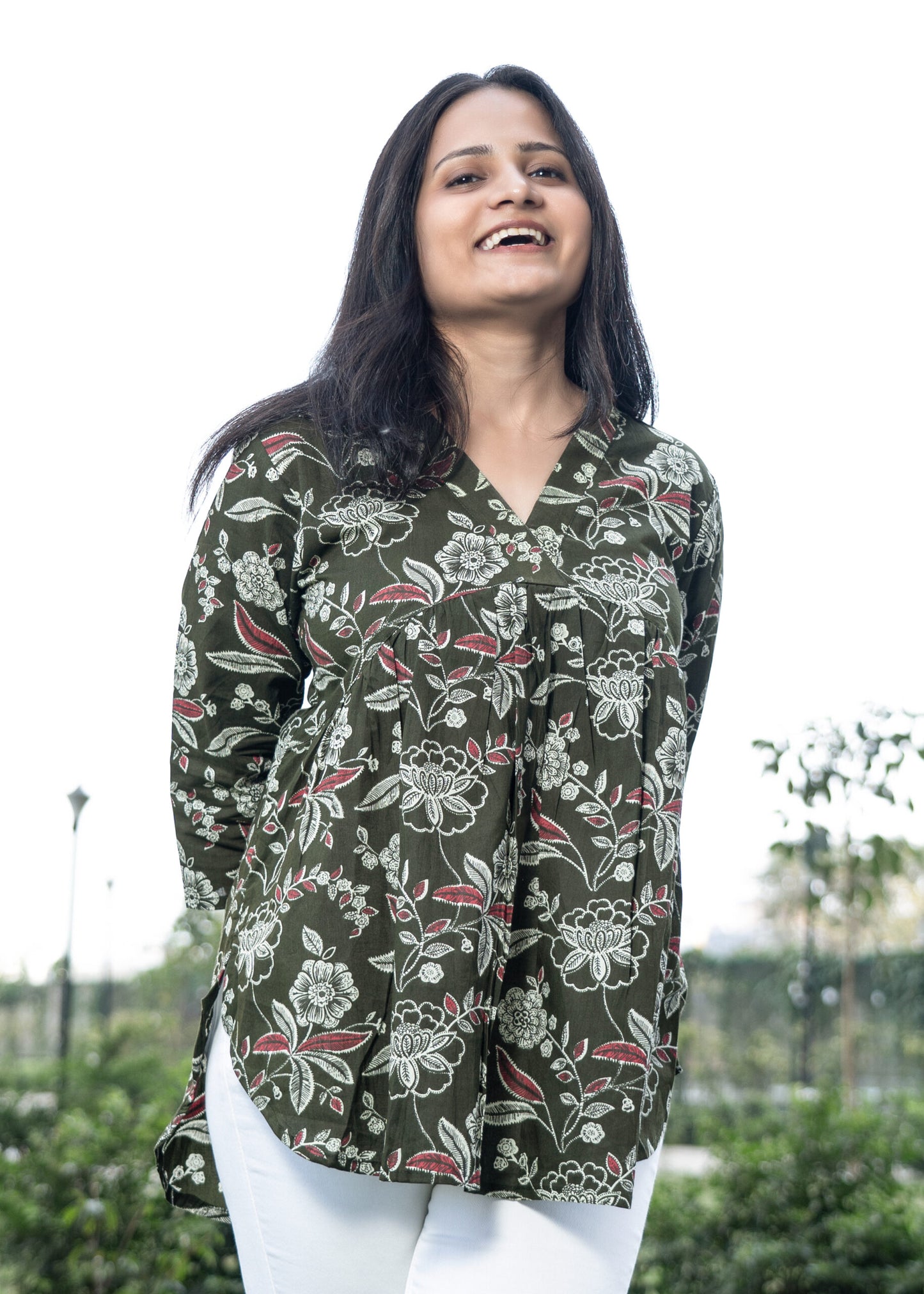 Olive Green Floral Alia Top