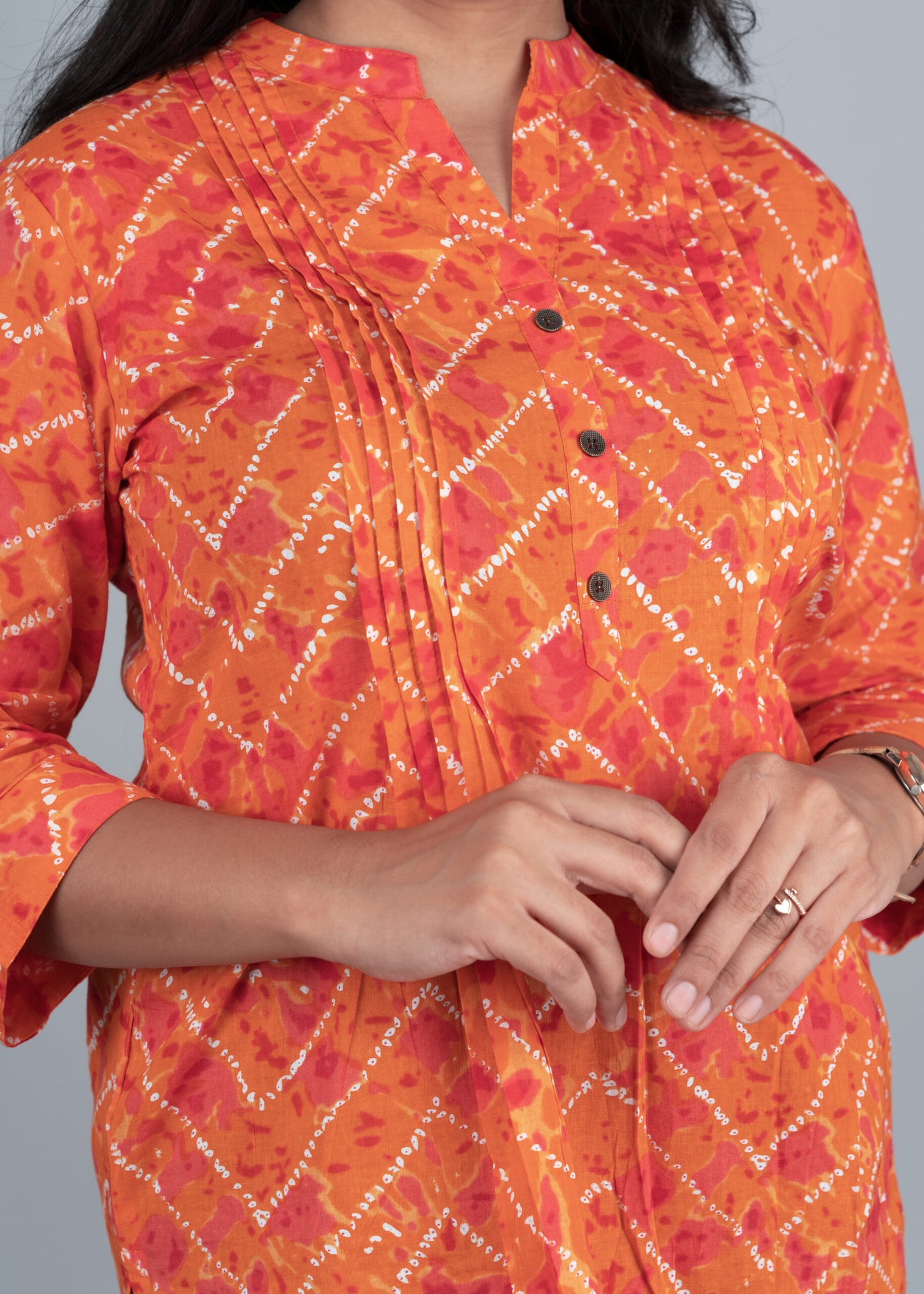 Orange bandhej pintex short kurta