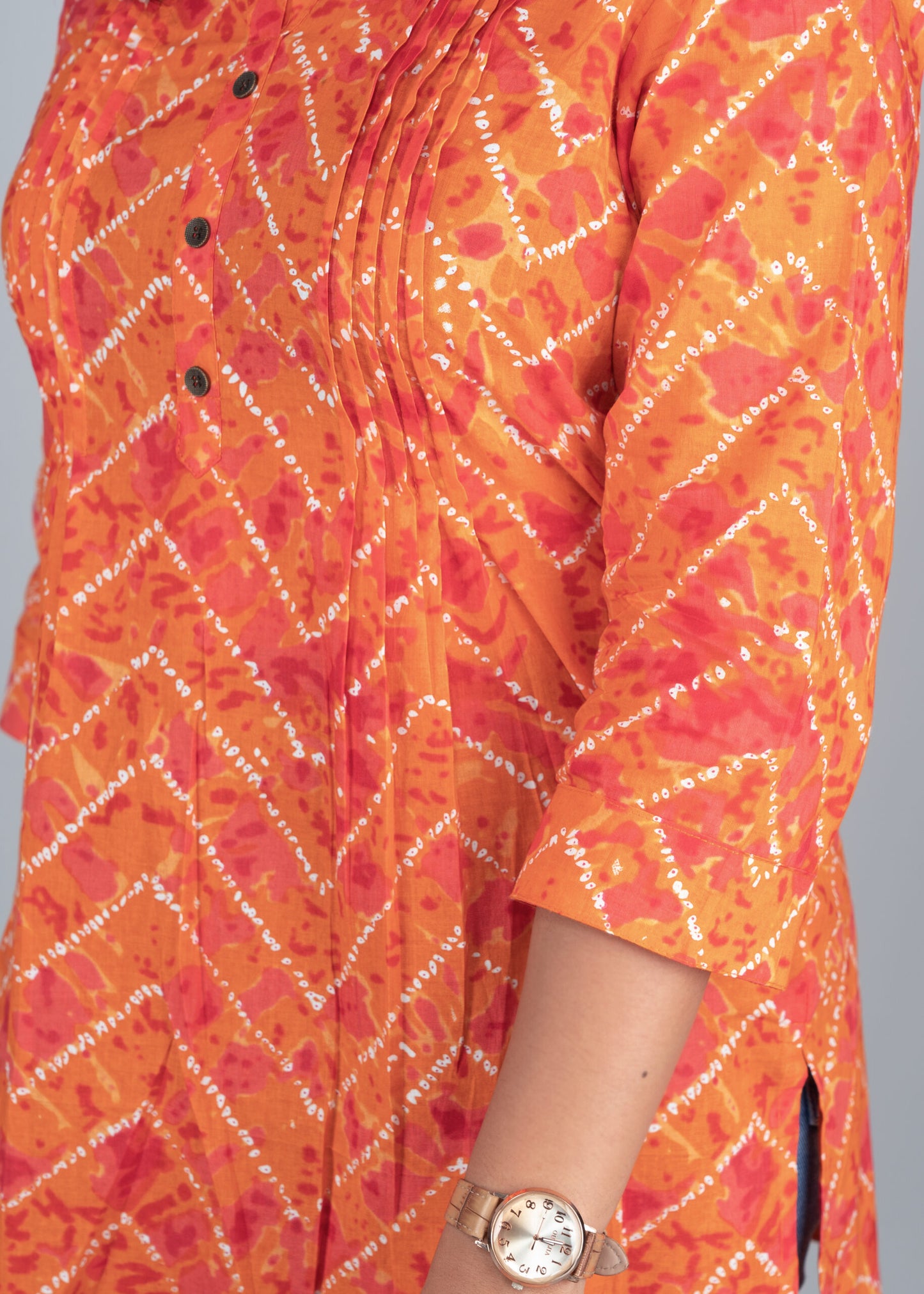 Orange bandhej pintex short kurta