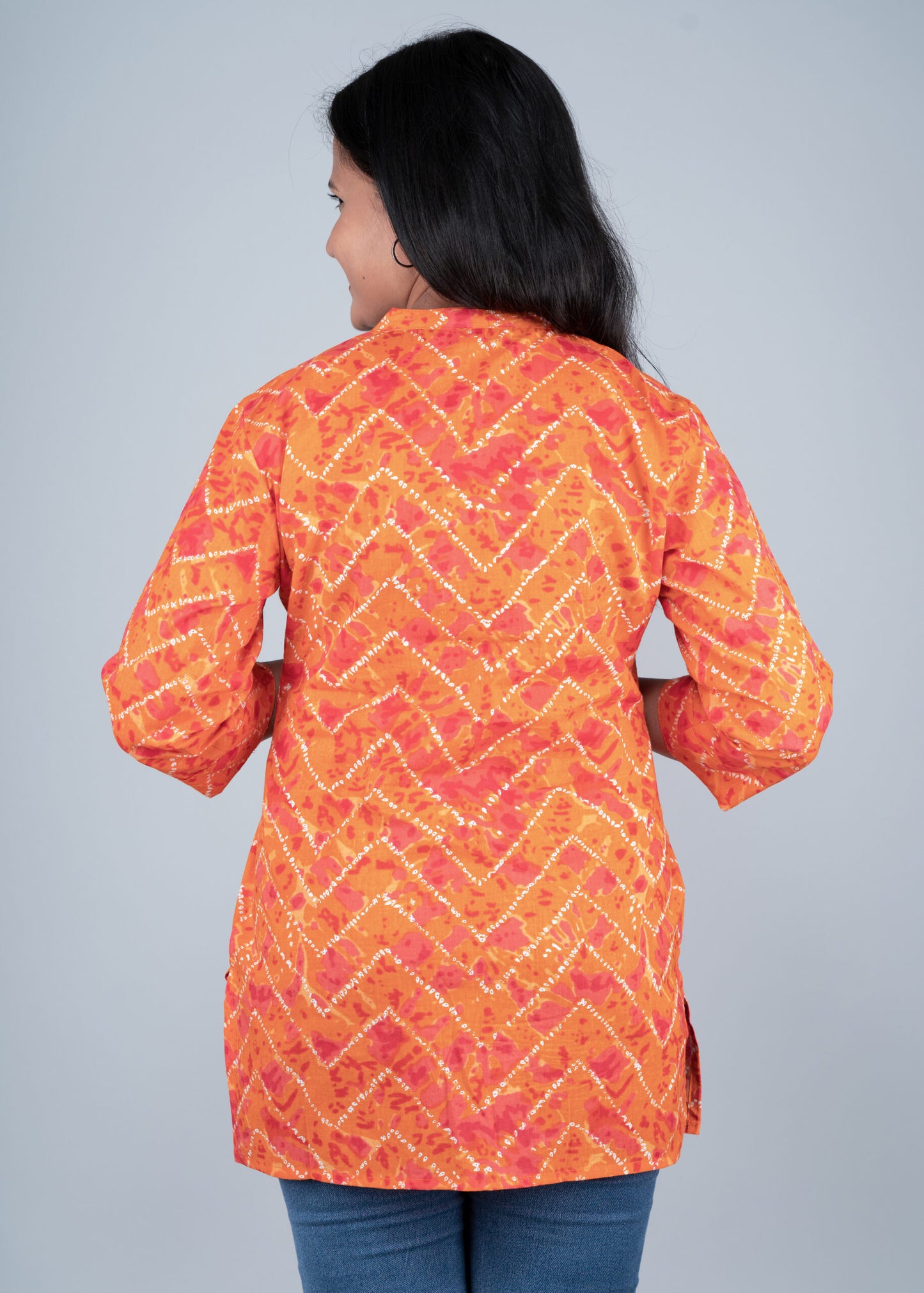 Orange bandhej pintex short kurta