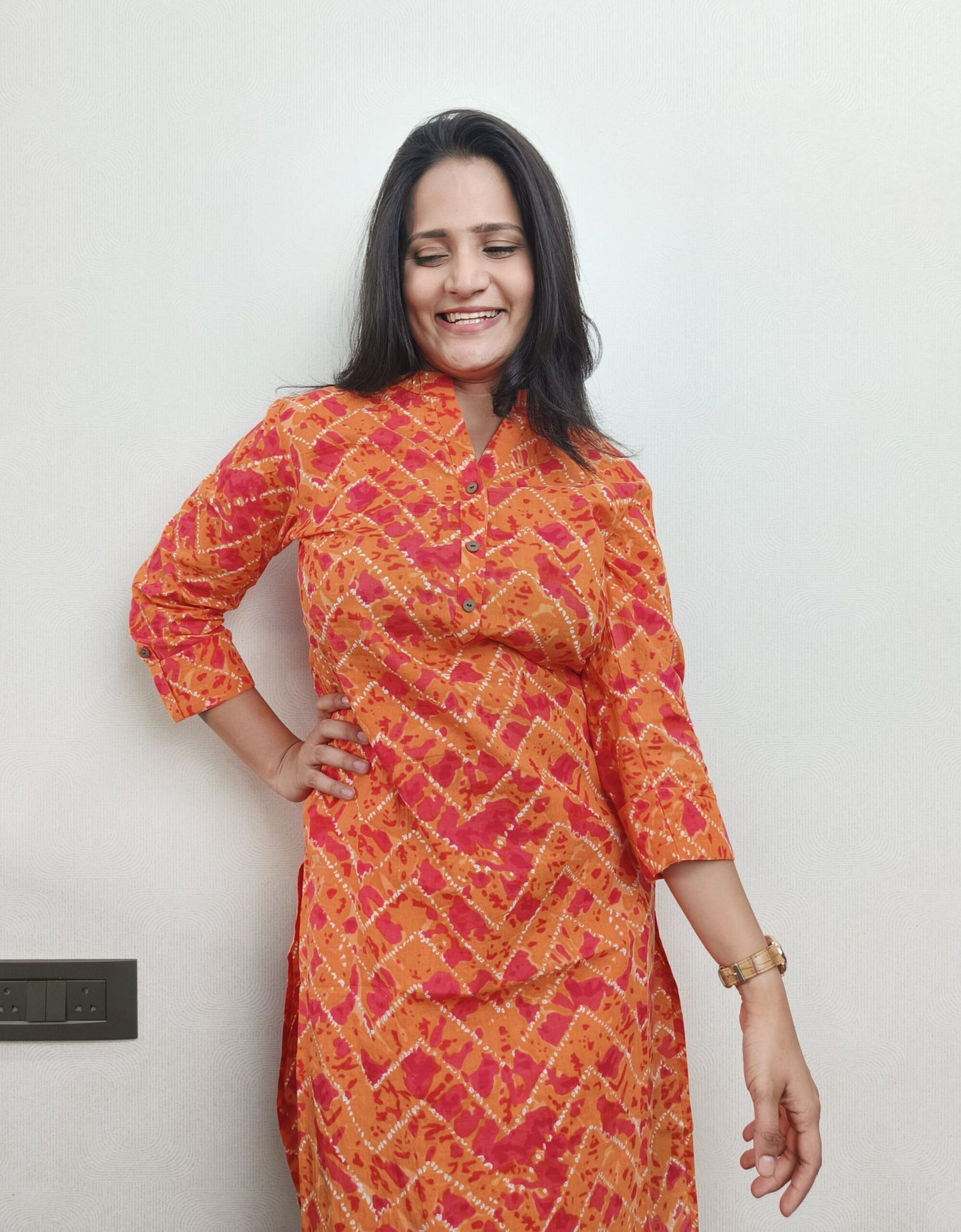 Orange bandhej print long kurta