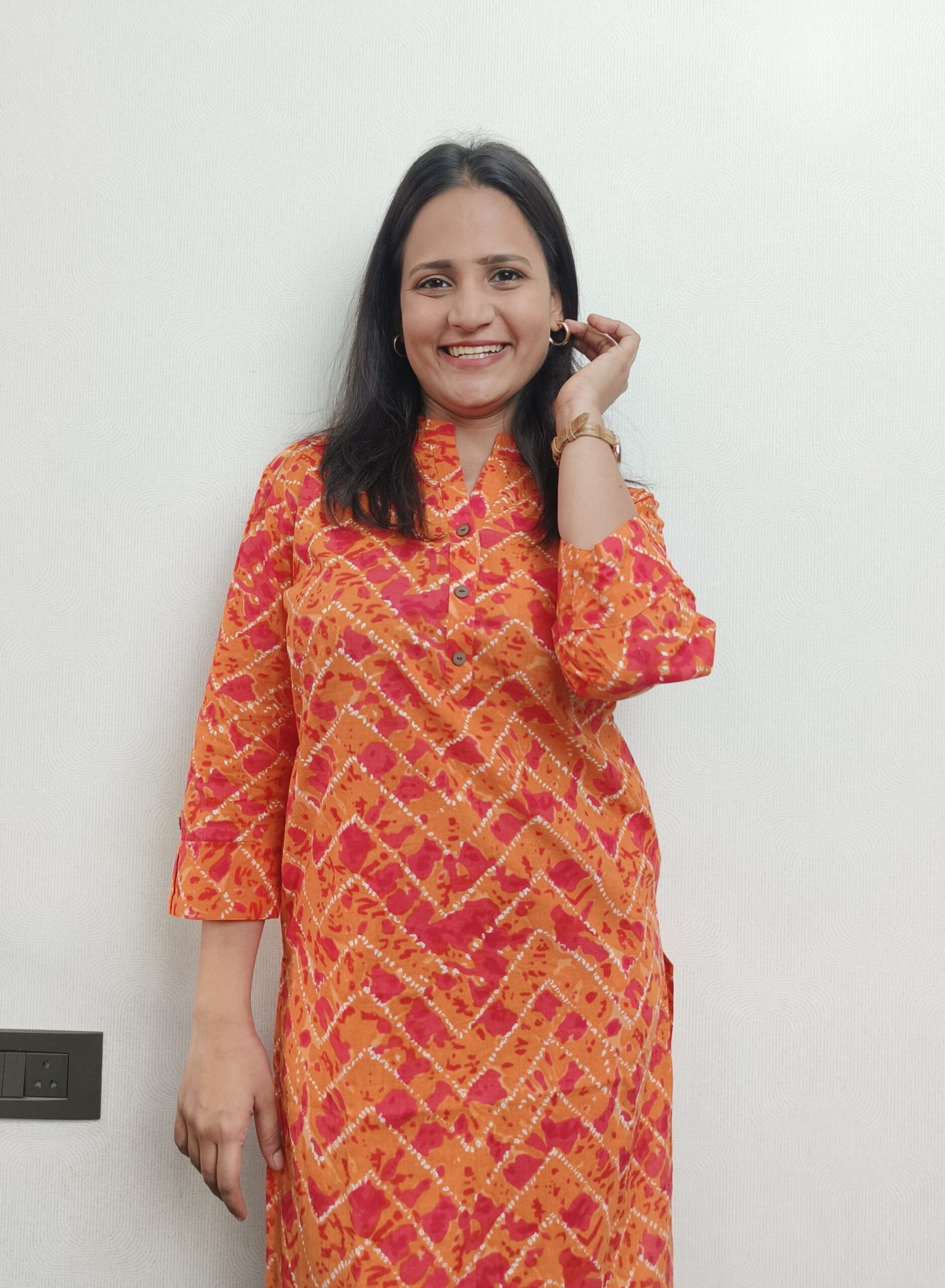 Orange bandhej print long kurta