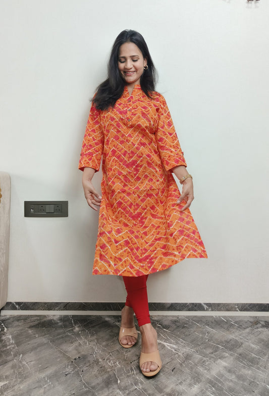 Orange bandhej print long kurta