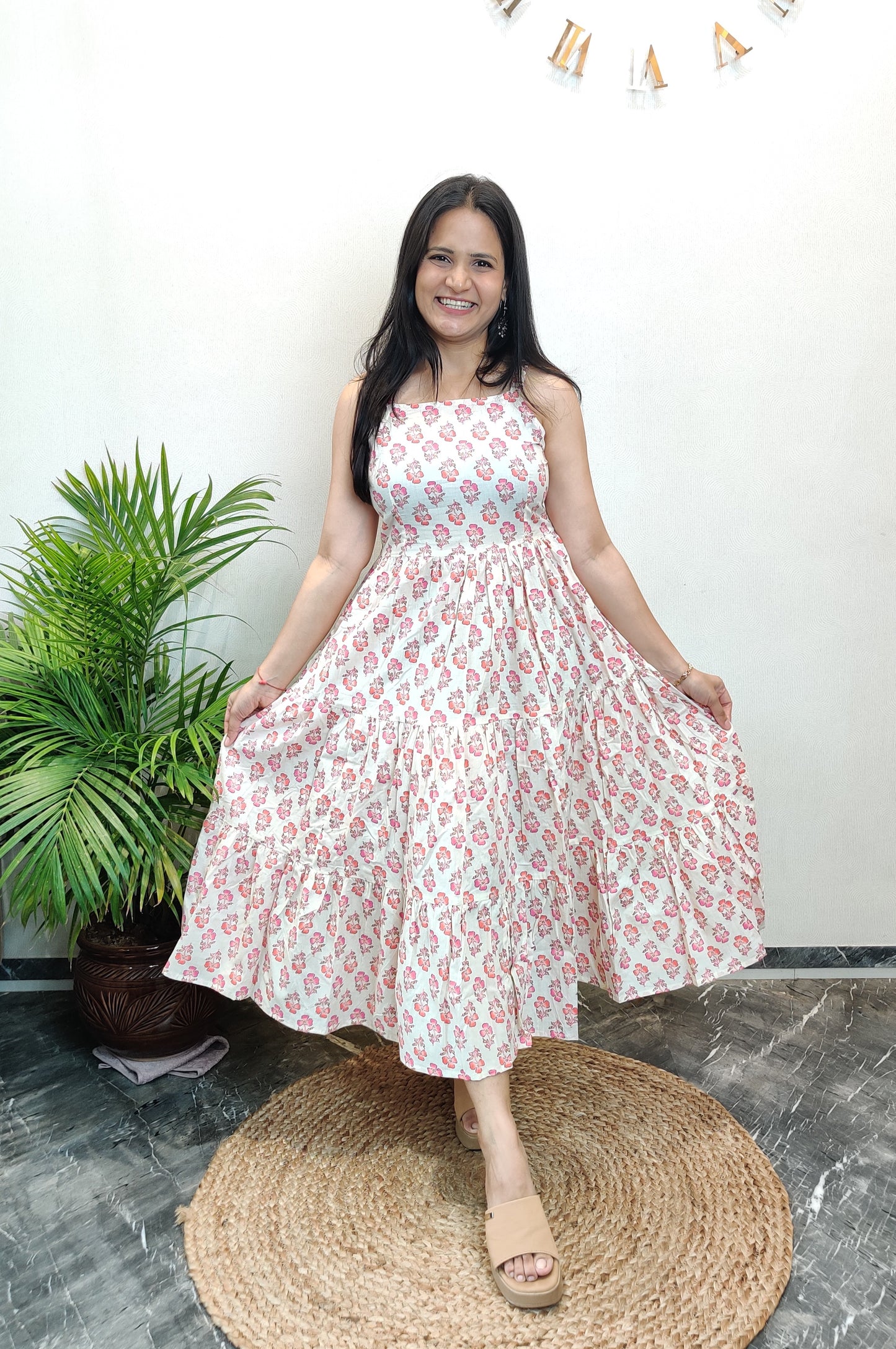 "Pakhi" Floral Cotton Dress with Printed Jacket