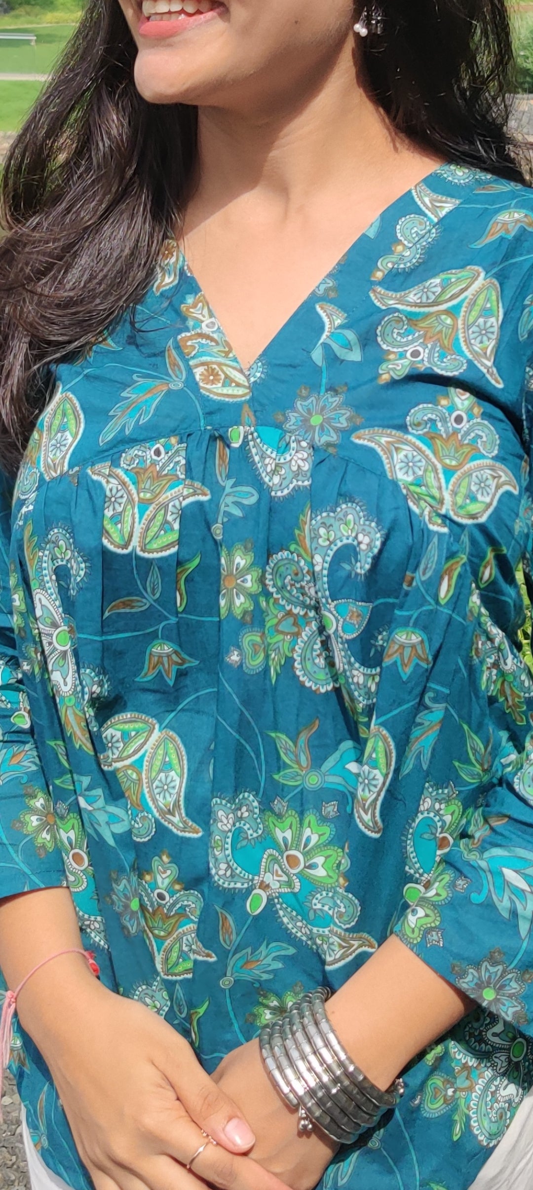 Peacock green ethnic motifs Alia top