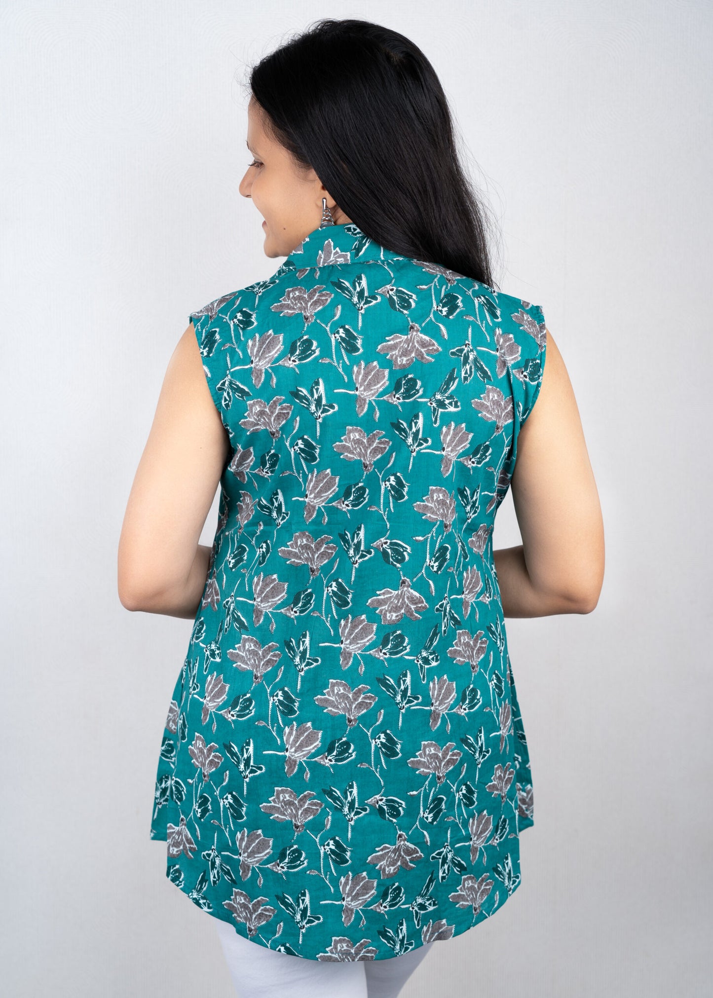 Peacock Green Floral Pintex Short Kurta